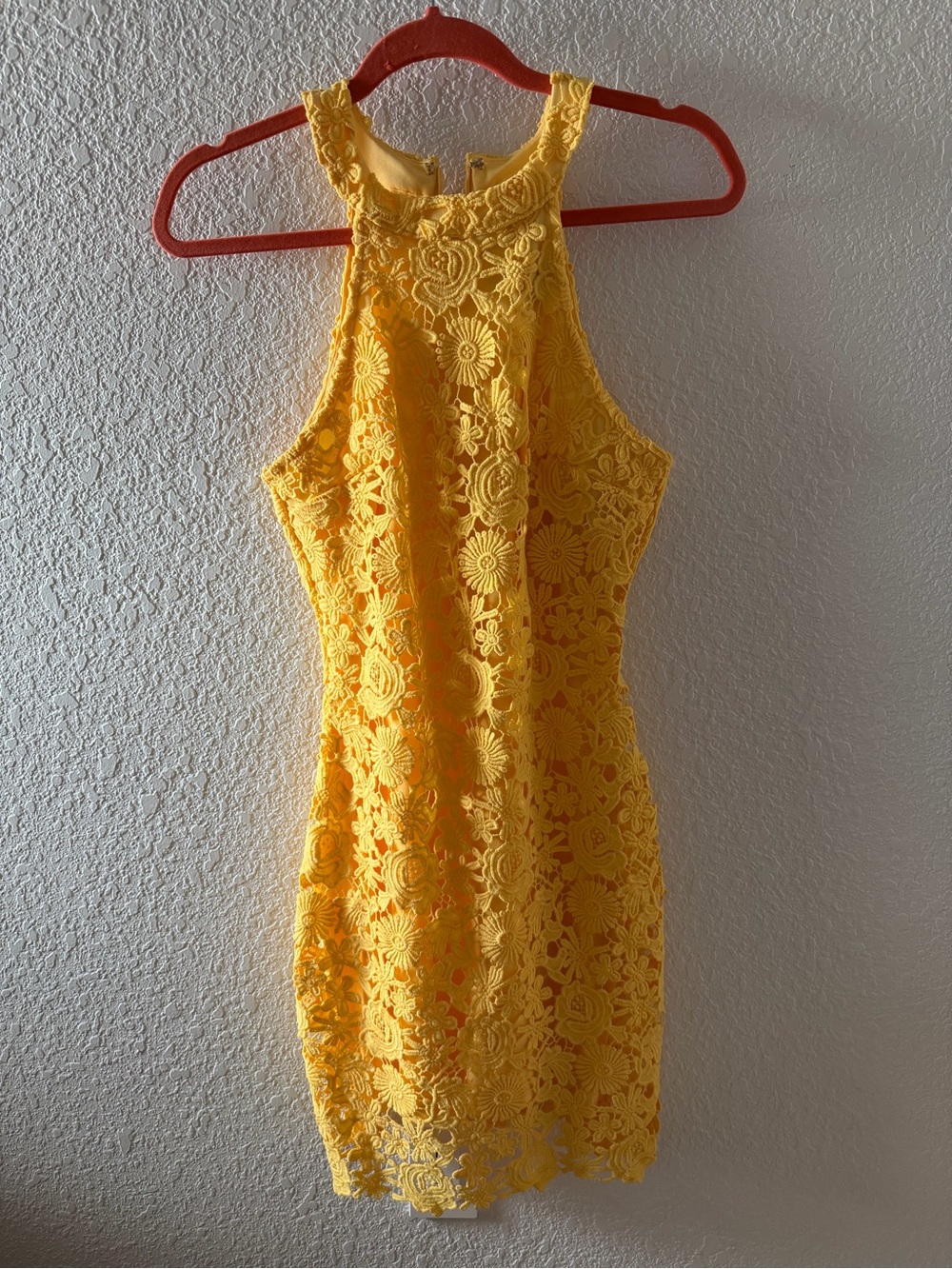 Lulu's Bright Yellow Lace Midi Halter Dress